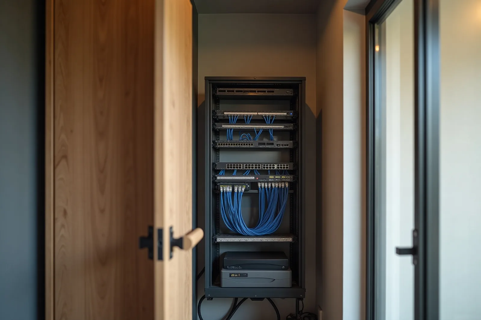 Szafa rack z rejestratorem, switchem PoE i zasilaniem awaryjnym